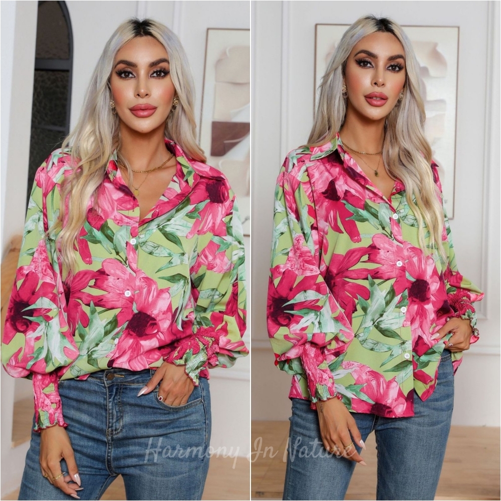 Vintage Bloom Button Down Top - Pink